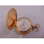 14ct yellow gold pocket watch white enamel dial Arabic numerals and subsidiary seconds dial,