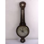 A late Victorian aneroid banjo barometer and thermometer with Mother of Pearl inlays and silvered
