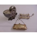 A Victorian silver toast rack of leaf and branch form, Birmingham 1850, a Victorian silver plated