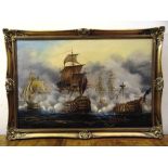 Duran Faine framed oil on canvas of the Battle of Trafalgar, signed bottom left, 61 x 91cm