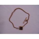 9ct yellow gold Albert chain with fob, clasp and blood stone pendant, approx total weight 40.4g