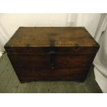 A 19th century rectangular brass bound mahogany campaign chest with hinged cover
