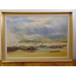 Roger Gallaher framed oil on panel of a Cornish seascape, monogrammed bottom left, 51 x 76cm