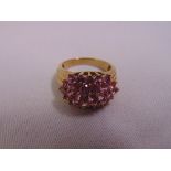 9ct yellow gold and pink sapphire cluster ring, approx total weight 6.6g