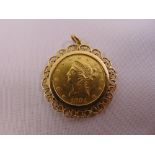 Ten dollar gold eagle set in a 9ct gold pendant, approx total weight 21.9g