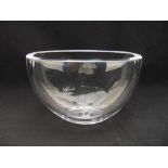 A Scandinavian glass bowl engraved with a stylised deer, 12.5cm (h)