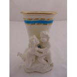 Minton vase in the form of a basket with an applied figural group of children playing, marks to