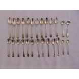 A quantity of silver flatware to include teaspoons, coffee spoons and condiment spoons, approx