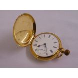 18ct pocket watch, white enamel dial with Roman numerals and subsidiary seconds dial, approx total