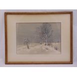 Raymond J. Vandenbergh framed and glazed watercolour of a wintery landscape, signed bottom left,