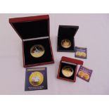 Three Tristan des Cunha gold plated silver crowns in fitted cases plus COA