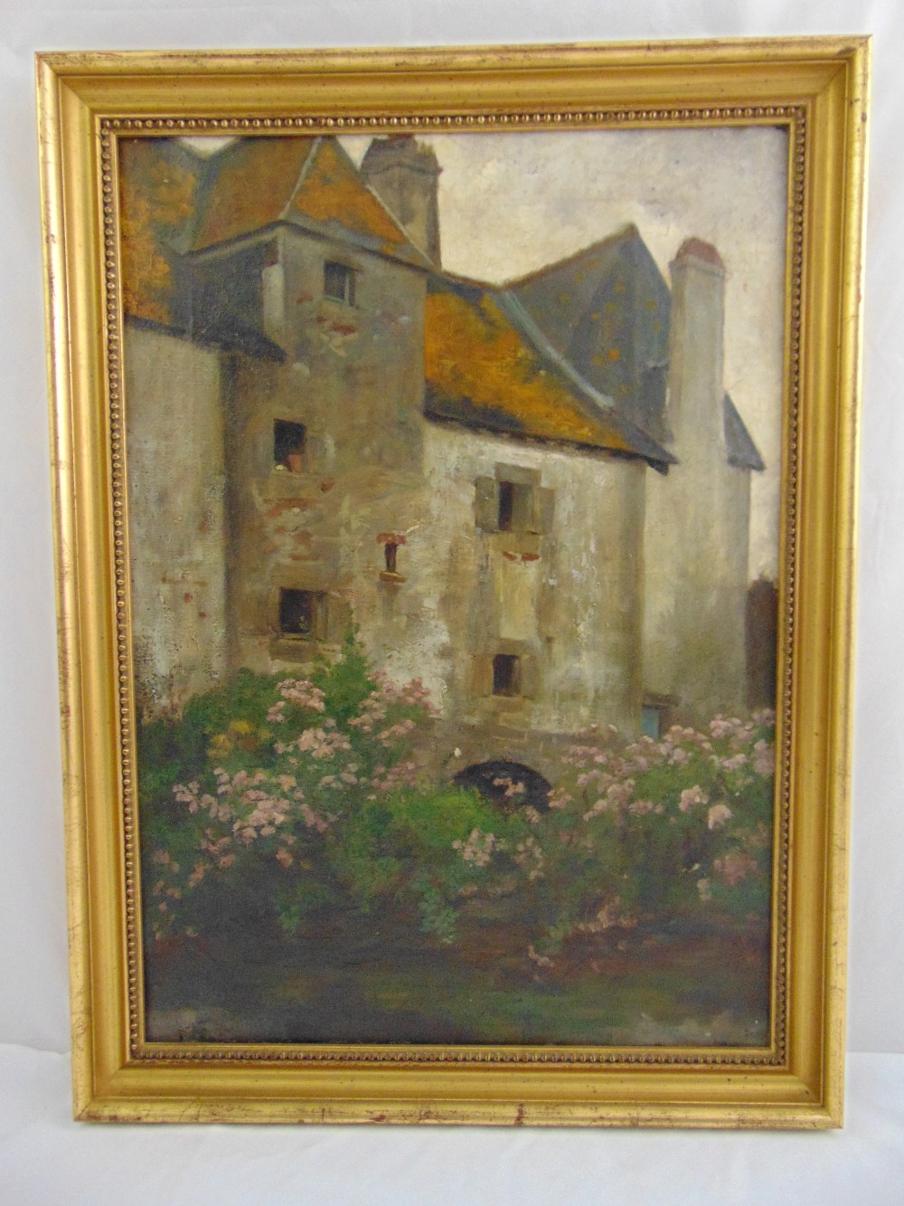 Helen Mabel Trevor a framed oil on canvas of a chateau and gardens, signed bottom left, gallery