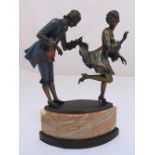 Jaeger cold painted bronze of a gentleman and lady in costume, the polychromatic figurines on an