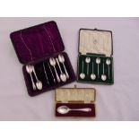 A quantity of cased silver flatware to include five matching spoons and a pair of tongs, six