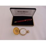 Waltham gold plated gentlemans pocket watch and a Conway Stewart ballpoint pen in original
