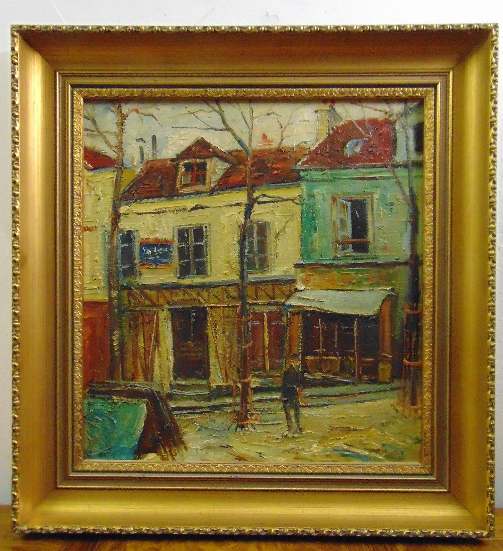 Charles Feola framed oil on canvas of a Parisienne street scene, 45 x 42cm