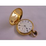 18ct pocket watch, white enamel dial with Roman numerals and subsidiary seconds dial, approx total