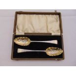 A pair of George III silver berry spoons in fitted case, London 1794 by Peter and Anne Bateman,
