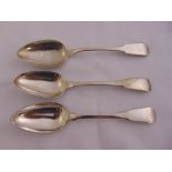 Three George III fiddle pattern silver spoons fully hallmarked, approx total weight 218g (3)