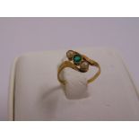 14ct yellow gold, pearl and emerald ring, approx total weight 0.7g