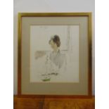 John Stanton Ward 1917-2007 framed and glazed watercolour of a lady seated at a table, signed and