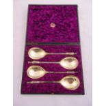 A Victorian cased set of four silver serving spoons with Apostle terminals, London 1882, approx