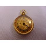 18ct yellow gold open face pocket watch, approx total weight 29.7g