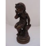 Felix Sanzel bronze of a young girl on raised circular base, signed to the side, 51.5cm (h)