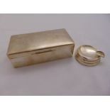 A rectangular silver cigarette box, cedar wood lined by Walker and Hall, marks rubbed and a silver