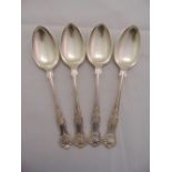 Four silver Walker and Hall Kings pattern table spoons, approx total weight 382g