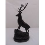 Jules Moigniez 1835-1891 bronze figurine of a King Stag on raised oval plinth, signed to the base,