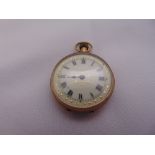 9ct yellow gold ladies pocket watch, the enamel dial with Roman numerals
