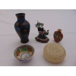 A quantity of oriental collectables to include a white metal and enamel elephant, a cloisonné‚