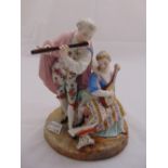 Meissen early 19th century figural group of musicians on raised circular naturalistic base, marks to