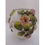 A Sitzendorf bocage porcelain vase, marks to the base, A/F, 21cm (h)