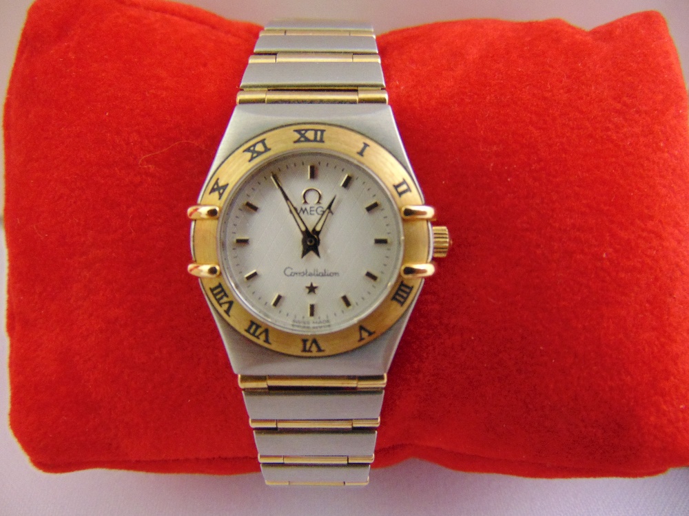 Omega Constellation ladies stainless steel and gold wristwatch to include original packaging and