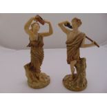 Royal Worcester figurines of Satyr 1440 and Bacchante 1441, marks to the bases, 25.5cm(h)