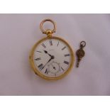 An 18ct yellow gold open face pocket watch to include key, approx total weight 115.8g