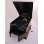 Tyrela gramophone in original wooden case to include a winder and spare needles