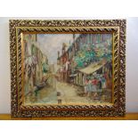 A framed oil on canvas of a Venetian canal scene, indistinctly signed bottom right, 39.5 x 50cm