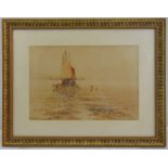 Victor Noble Rainbird framed and glazed watercolour with boats and figures, signed bottom left, 25 x