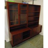 Danish rosewood rectangular wall unit to include two base units with cupboards, a glazed top section