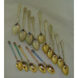A quantity of silver and white metal to include five enamelled coffee spoons, approx total weight