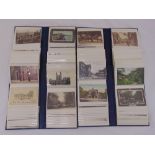 A quantity of coloured and sepia postcards, early to mid 20th century in four albums, approx 380