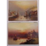 Wilford Linsly a pair of oils on canvas of moonlit coastal scenes, signed bottom right, 25.5 x 35.