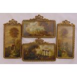 Four framed Italian miniature landscapes, two signed Karol and two signed Tessani, 9 x 17cm