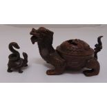Japanese Meiji period bronze pot pourri holder in the form of a dragon and a figurine of a snake and