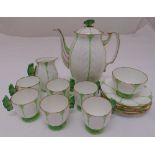Aynsley coffee set with butterfly handles to include coffee pot, milk jug, sugar bowl, six cups