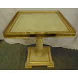A rectangular gilt metal and painted wooden side table with pierced gallery on raised square base,