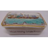 A 19th century German porcelain rectangular vesta case and cover decorated with a lake scene and